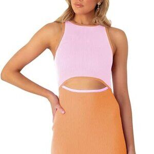 TWO TONED REVERSIBLE MIDI RIBBED CUT OUT SUMMER FITTED DRESS AMAZON XS